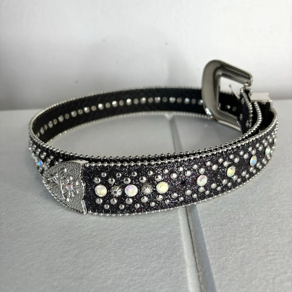 Y2k Western Cowgirl Studded Rhinestone Belt Med 28-34 Concho Glitter Bling NEW